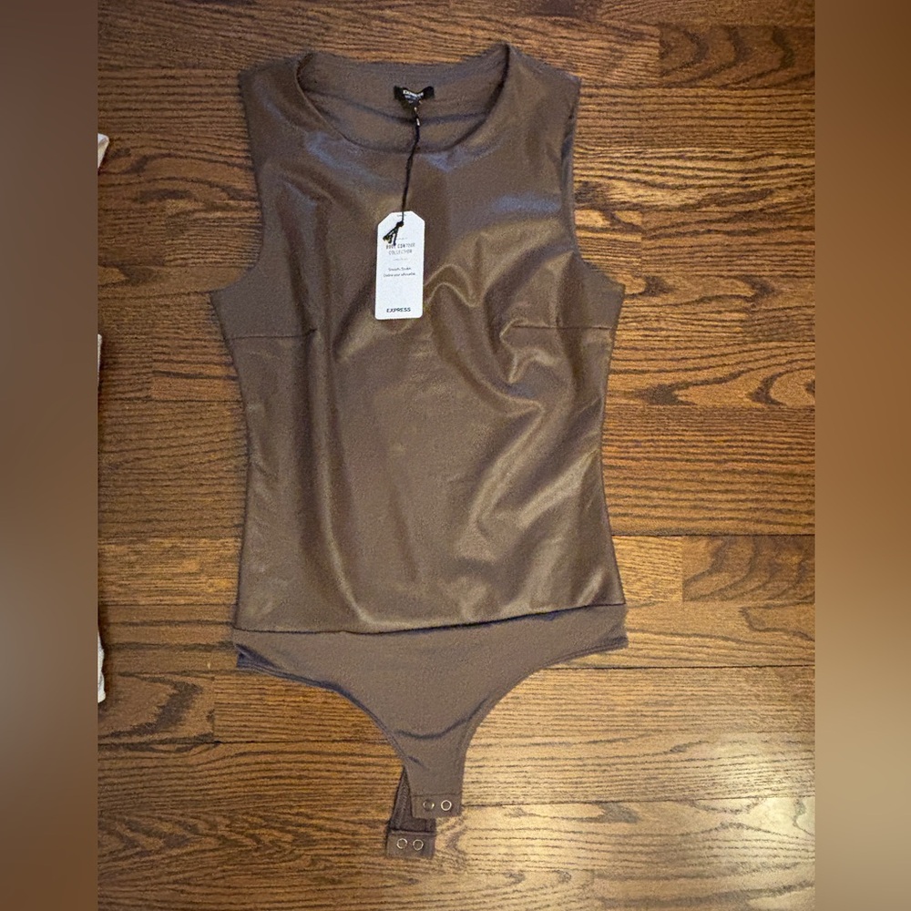 Express - Brown Sleeveless Bodysuit faux leather - NEW with tags XS